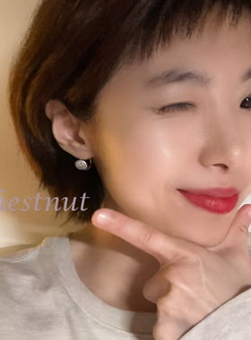 复古做旧笑脸耳扣女 哑光银色ins简约元气日常百搭卡扣耳环