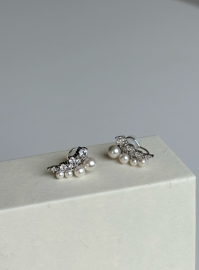 高级感珍珠锆石羽翼设计 精致温柔耳环耳针 无痛无耳洞耳夹款女