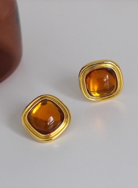 耳针款 搬仓清仓特惠价 复古琥珀黄色质感耳环 无质量问题不退换