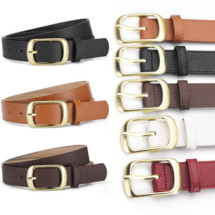 新款女士潮流皮带百搭金扣红黑卡其粉蓝色牛仔裤外套装饰简约腰带