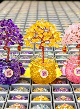 天然黄水晶工位摆件原石发财树
