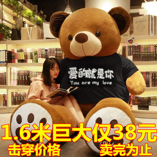 毛绒玩具公仔泰迪熊猫抱抱熊女布娃娃可爱床上抱枕睡觉特大号玩偶