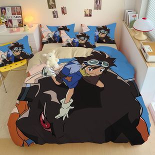 2025动漫数码宝贝八神太一纯棉床上四件套床品学生宿舍床单人三件