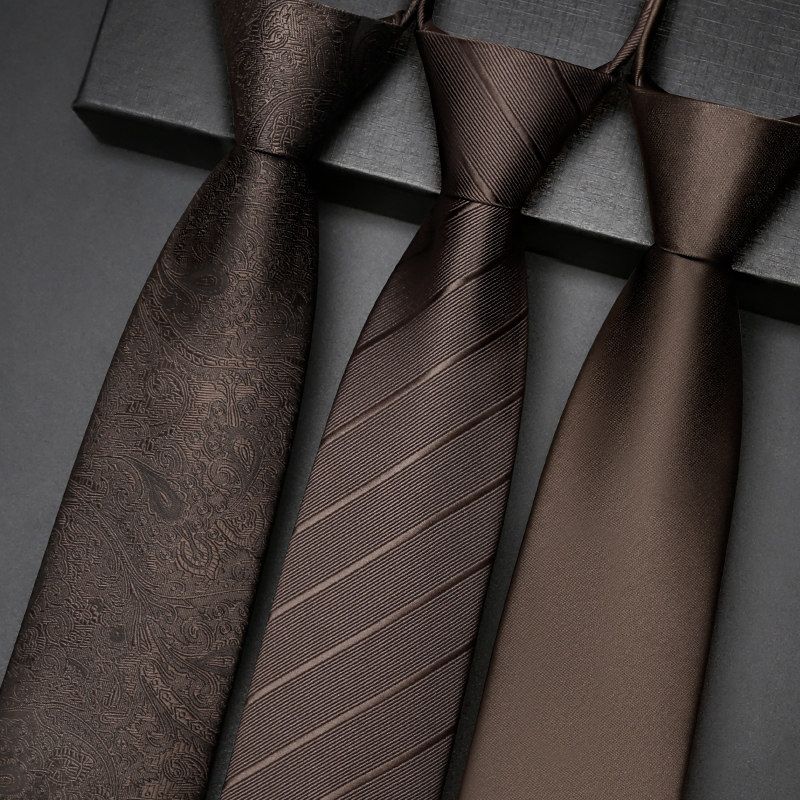 时尚领带男士棕色结婚新郎正装商务衬衫拉链式免打结高档咖1213h