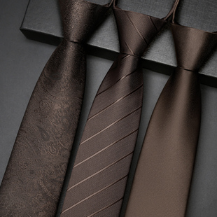 高级感领带男士棕色结婚新郎正装商务衬衫拉链式免打结高档咖啡色