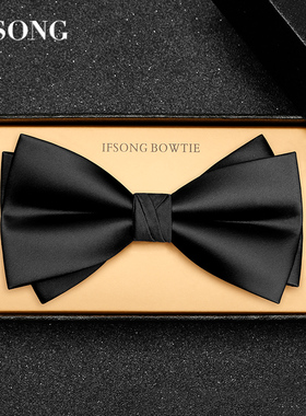 男士黑领结伴郎仿手打西装蝴蝶结婚礼男新郎结婚酒红高档双层纯色