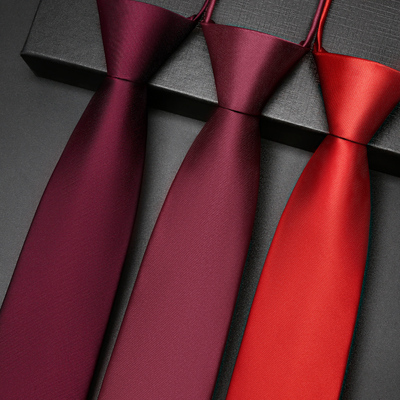 高级红色结婚新郎领带男士拉链式