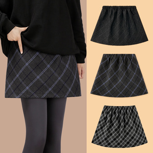 高级感格子屁帘女叠穿下摆秋冬厚半身裙卫衣配鲨鱼裤遮臀神器大码