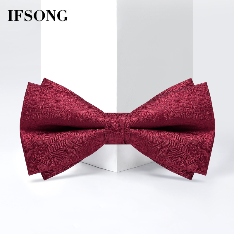 红色领结男结婚时尚双层新郎婚礼喜蝴蝶结伴郎兄弟团黑色西装英伦