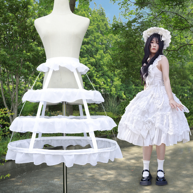 洛丽塔镂空裙撑lolita荷叶花边鱼骨暴力中长款演出礼服花嫁衬裙