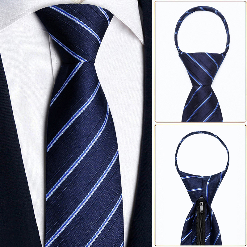 新款男士免打结领带条纹蓝色拉链式懒人高级婚礼正装商务西服配饰
