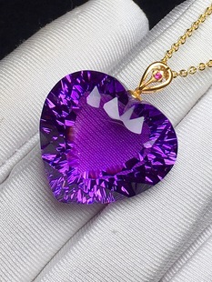 正品天然紫水晶永恒之心吊坠项链18k金女款毛衣链挂件饰品礼物送