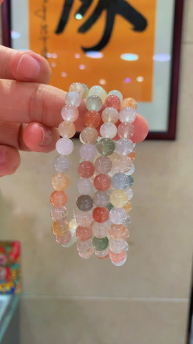 一念七宝天然糖果色彩兔毛水晶手链高冰透体马卡龙兔毛水晶手串