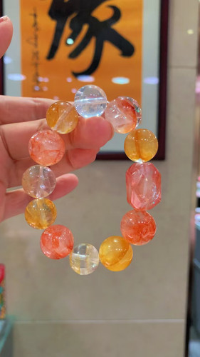 一念七宝天然水晶红黄胶花碧玺发多宝手链女绿幽灵跑环百搭手串