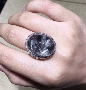 正品天然黑发晶黑银钛戒指吊坠男女款黑发晶挂链黑发晶戒指黑发晶