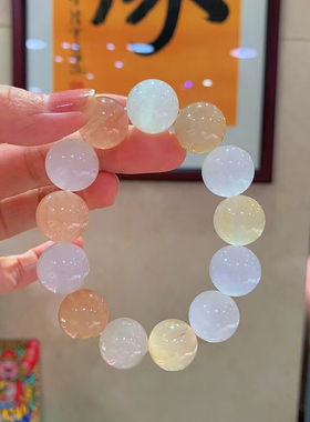 正品天然彩兔毛白兔毛水晶手串女款单圈仙女透体猫眼淡彩兔毛手链