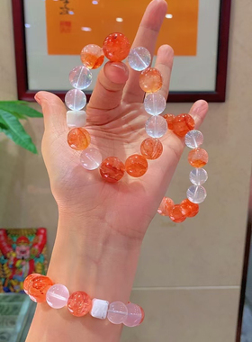 正品天然水晶多宝手串红胶花海蓝宝莫粉月光石粉晶胶花手链礼物