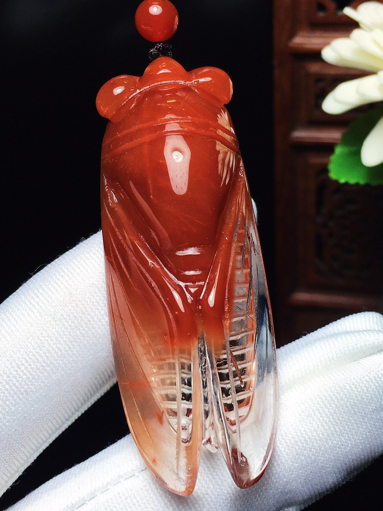 正品天然巴西进口红兔毛知了吊坠项链毛衣链一夜成名男女款大气