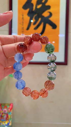 一念七宝天然多宝手链海蓝宝手链的蓝与绿发晶的绿白幽灵的碰撞