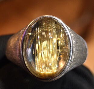 设计饰品宫廷风货男女款 正品 天然钛晶戒指镶嵌黄水晶戒指活口时尚