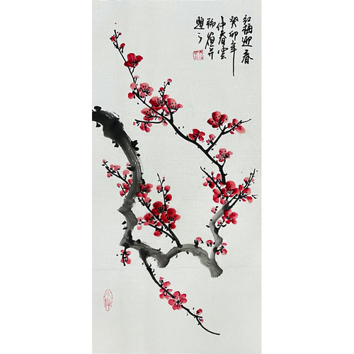 国画手绘梅花玄关挂画
