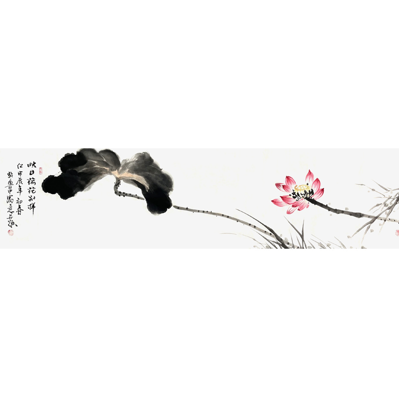 国画手绘真迹荷花图卧室床头挂画客厅餐厅中式横幅写意水墨字画