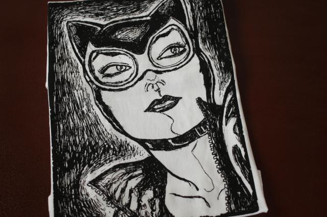 美漫 BATMAN 蝙蝠侠 猫女 素描风格印花圆领全棉短袖欧码T恤