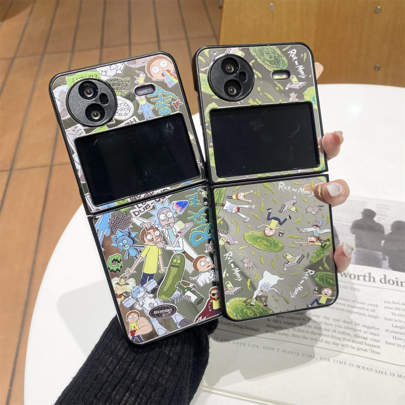 ins欧美卡通瑞克莫蒂适用vivo x flip手机壳新款小折叠屏XFlip补妆镜创意个性X Flip保护套XFlip折叠外壳5G潮