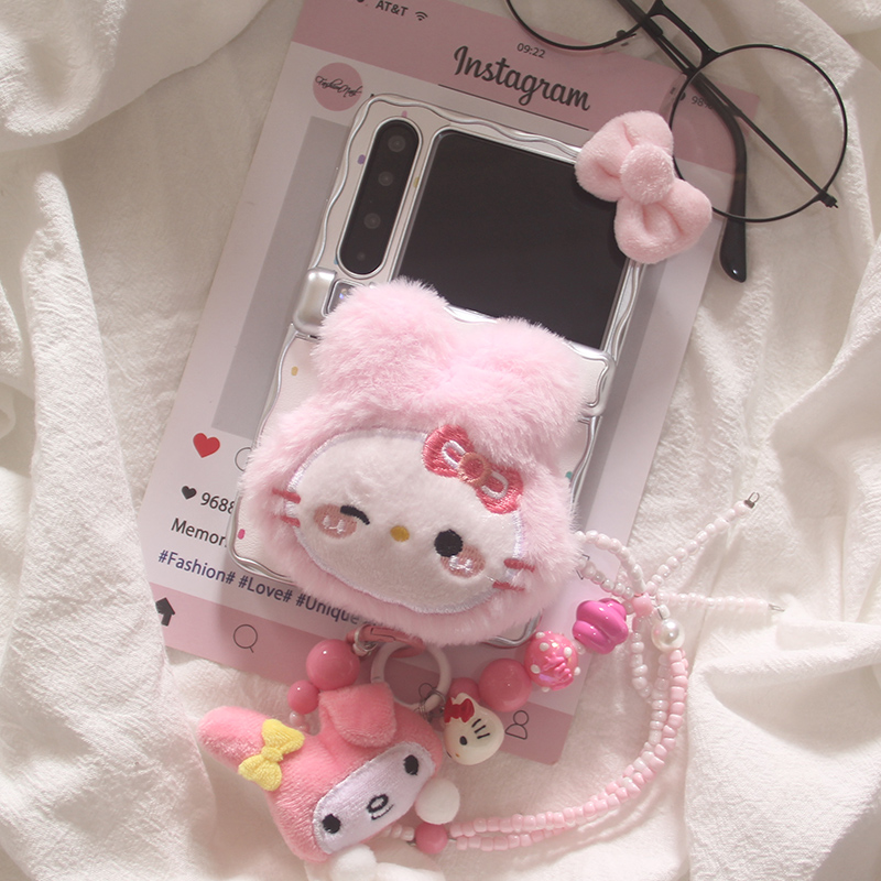 日韩立体毛绒卡通美乐蒂KT猫适用华为PuraX典藏版手机壳新款Pura X全包中轴阔折叠保护防摔purax保护套手绳女