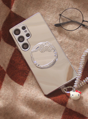 适用三星s26ultra手机壳韩风ins简约补妆镜面KT猫s26软边全包磁吸s25 Ultra防摔套S24ultra手绳s26plus保护套