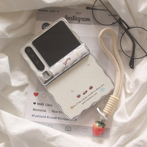 ins韩风波点小清新草莓适用华为Pura X典藏版手机壳创意个性新款三星zflip7全包中轴阔折叠保护防摔保护套女