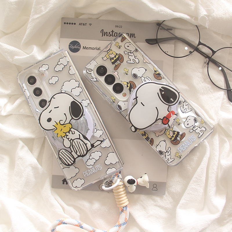 适用Galaxy三星ZFold7手机壳ins卡通史努比ZFold5保护套磁吸手链W24折叠zfold6防摔软边双层zfold3软套zfold4