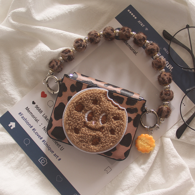 适用华为Purax手机壳卡通刺绣豹纹奇曲饼干pocket2小米MIXFlip2荣耀vflip2女oppofindn3flip摩托罗拉Razr60套