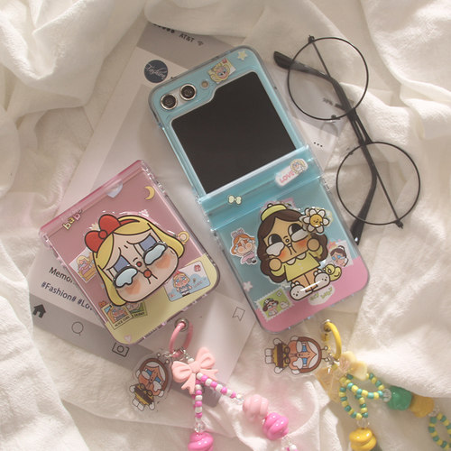 适用三星zflip7手机壳ins韩系卡通哭娃ZFlip6保护套zflip7 FE套zflip4/3支架手链zflip5保护套小翻盖个性女款