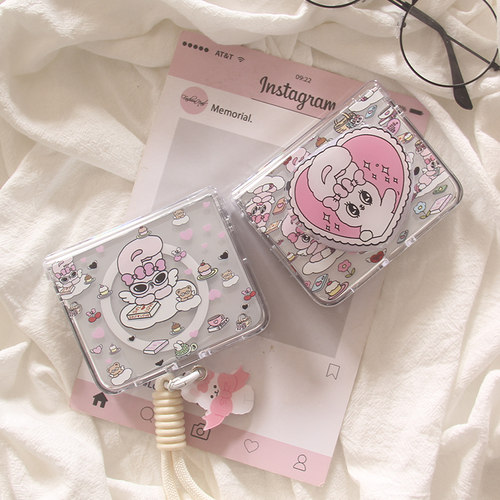 适用华为Purax手机壳ins韩系卡通bunny兔pocket2小折叠全包小米MIXFlip2支架磁吸手链oppofindn3flip保护套女