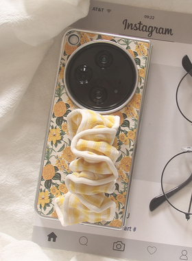 OPPOFindN5手机壳ins小清新田园风黄色碎花oppo折叠屏findN3腕带女N2创意个性华为MateX6硬壳MateX3/X5保护套