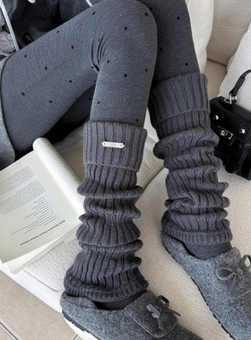 灰色袜套宽松纯色条纹加厚针织日系白色腿套y2k堆堆袜保暖脚套女