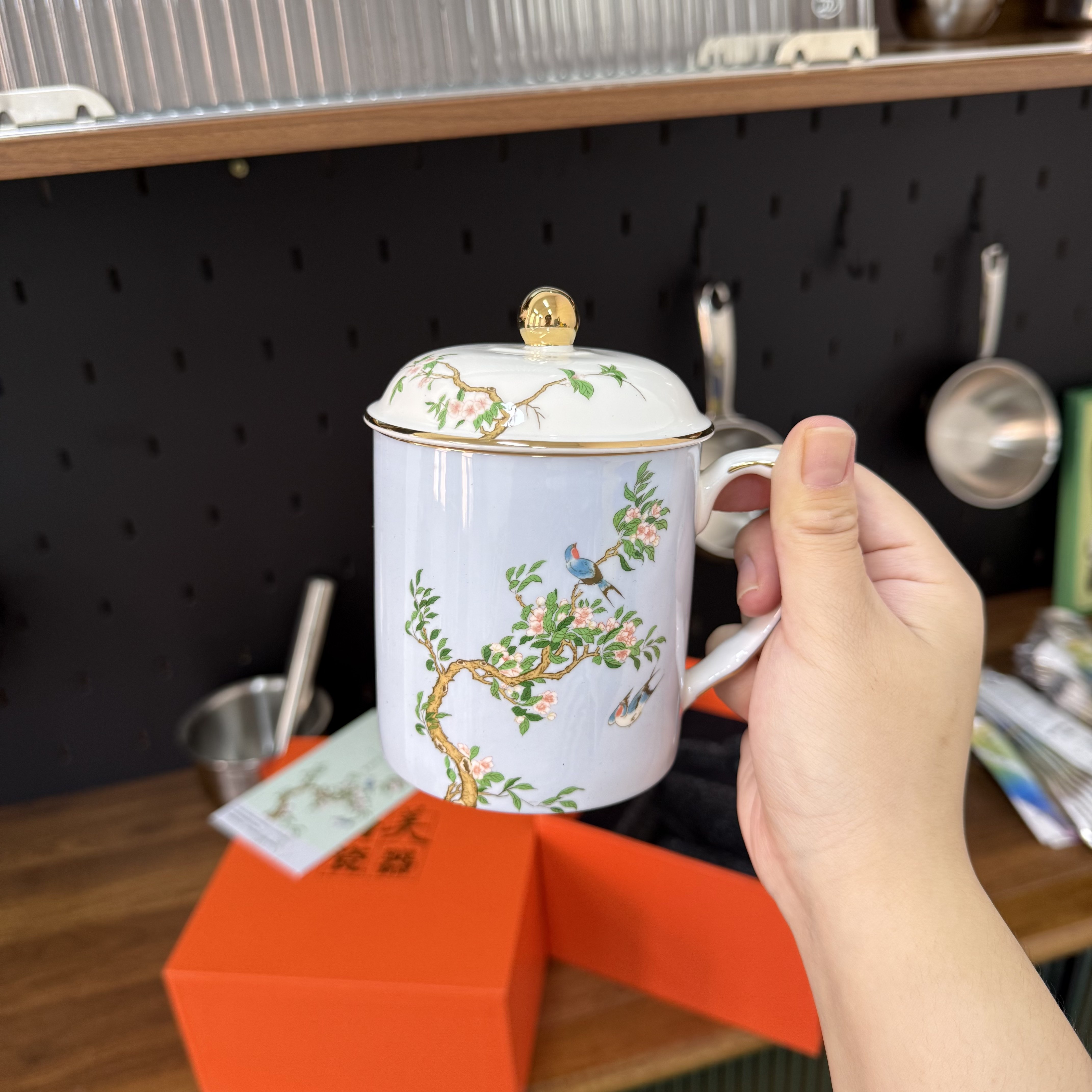 新中式骨瓷盖杯办公泡茶水杯