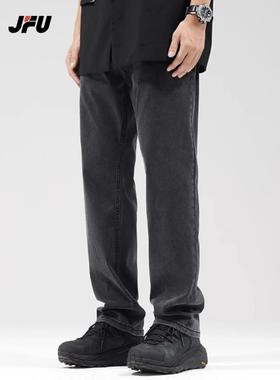 JFU春夏季款直筒黑色牛仔裤男宽松直筒美式高街阔腿裤休闲长裤子