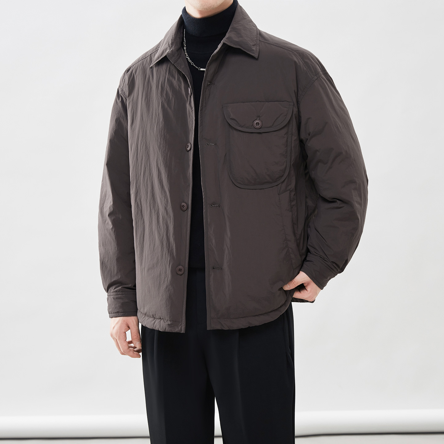 轻薄羽绒服男冬季2025新款休闲夹克加厚保暖白鸭绒翻领外套上衣潮