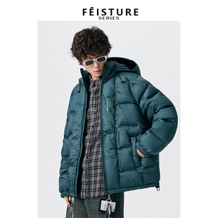 2025冬季新90白鸭绒连帽羽绒服男款美式大码立体压花男生宽松外套