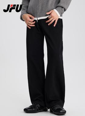 JFU潮牌 不粘毛裤黑色美式复古宽松休闲牛仔裤男百搭直筒垂感裤