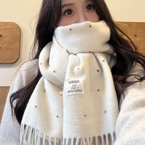 白色冬季保暖围巾百搭韩版