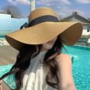 新款 海边沙滩旅游遮阳帽太阳度假帽子 法式 蝴蝶结草帽大帽檐女夏季