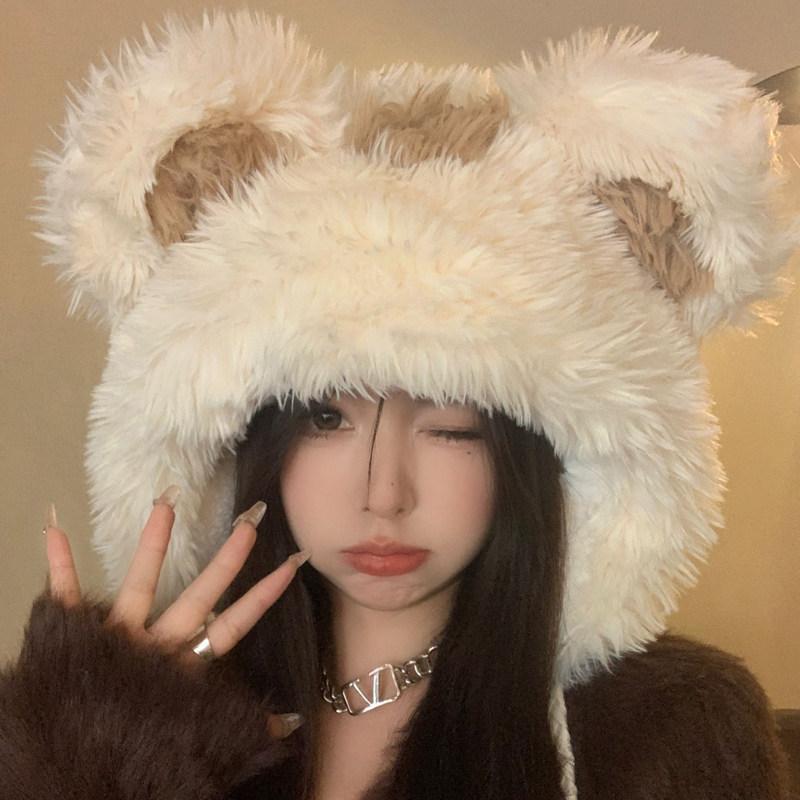 可爱小熊帽子女加厚毛绒绒冬季护耳套头帽显脸小保暖雷锋帽学生潮,服饰配件/皮带/帽子/围巾,帽子,淘宝优惠券,粉丝福利购,淘宝优惠卷