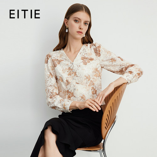 【设计总监然姐】EITIE爱特爱复古法式印花肌理感短上衣新款