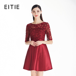 EITIE爱特爱女装夏款优雅气质镂空蕾丝拼接A字礼服连衣裙女裙