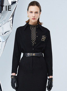 [设计总监然姐]EITIE爱特爱厚款舒适羊毛呢气质翻领纯色直筒衬衫