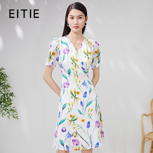 【设计总监然姐】EITIE爱特爱简约气质收腰V领桑蚕丝连衣裙显瘦