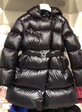 【清仓 100-130 170码】95白鹅绒黑色女童收腰中长款羽绒服亲子装